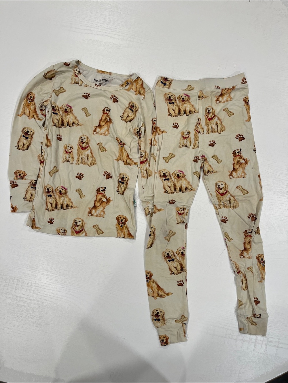 Kids Cream Dog-Print Bamboo Pajama Set